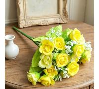 Wodsty Composizione floreale in seta con 21 teste di diamanti, realistica | Bouquet realistico di 21 rose di seta con motivo a diamante, fiori artificiali vivi come