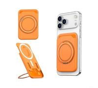 Wodsty Custodia magnetica per carte di credito con funzione di supporto per telefono, 2 scomparti, supporto regolabile e adesivo magnetico per smartphone, vari colori a scelta (arancione)