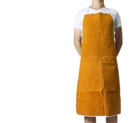 Wodsty Grembiule da saldatore in pelle bovina con cinghia per il collo | Grembiule da saldatore in pelle giallo 65 x 95 cm resistente al calore per protezione da falegnameria e forgiatura