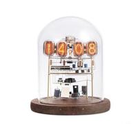 Wodsty IN-12 Nixie Style Kit fai da te orologio a LED, base in legno e contenitore in vetro, display arancione luminoso con batteria di riserva per appassionati di tecnologia (B)