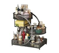 Wodsty Scatola portaoggetti per cosmetici, in metallo, per trucchi, prodotti per la cura della pelle e articoli da toeletta, 35 x 32 x 19 cm, portatile, non assemblata, colore nero/oro/bianco, per