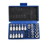 Wodsty Set di 34 punte e bussole Torx ed E-Security con attacco da 3/8" e 1/4", acciaio al cromo vanadio, per fissaggi antimanomissione