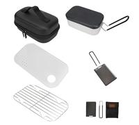 Wodsty Set di 5 pentole da campeggio con mini manico pieghevole, portapranzo, griglia per cottura a vapore, tagliere e borsa per riporre oggetti, per viaggi all'aperto e picnic