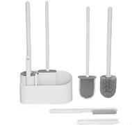 Wodsty Set di scopino per WC 4 in 1 con spazzola in silicone, strumento per fessure e clip per capelli, flessibile da appendere o autoportante, soluzione detergente per il bagno bianco