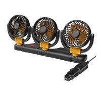 Wodsty Ventilatore per auto con rotazione a 360° e 3 Hds regolabili per il raffreddamento del veicolo, compatibile con alimentazione 12V/24V e USB, nero