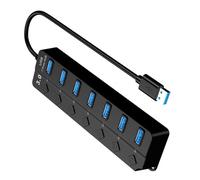 Woedpez Adattatore USB 3.0 con 7 porte Interruttori Singoli e Luci LED 30 cm Cavo per PC Laptop console di gioco