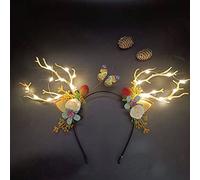 Woent Tiara LED incandescente corna di renna accessori per capelli per feste di Natale con piume e cerchietto per capelli accessori per capelli per donne e ragazze (A)