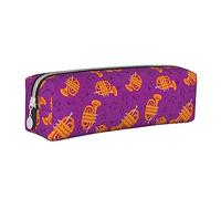woerexker Astuccio con motivo di tromboni dorati di note musicali, con cerniera, in pelle, per penne e matite, organizer per cosmetici e trucchi, Come nella foto, Taglia unica, Organizer per borse