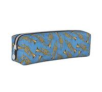 woerexker Astuccio con motivo di tromboni dorati di note musicali, con cerniera, in pelle, per penne e matite, organizer per cosmetici e trucchi, Come nella foto, Taglia unica, Organizer per borse