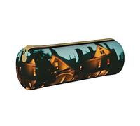 woerexker Astuccio per matite con motivo stampato con farfalle colorate, in pelle PU, rotondo, piccola capacità, con cerniera, Notte di illuminazione del castello, Taglia unica, Organizer per borse
