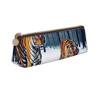 woerexker Astuccio portapenne piccolo a triangolo, in pelle PU, con cerniera e scritta "The Lion at Sunset", Tigri nella neve, Taglia unica, Organizer per borse