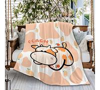 woerexker Coperta in pile di flanella ultra morbida, motivo mucca color pesca, rosa, arancione, in microfibra, per esterni, per spiaggia, picnic, divano, misura piccola, 127 x 101,6 cm, per bambini