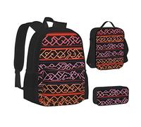woerexker Leaf Set di tre pezzi zaino con tasca zaino a tracolla borsa portapranzo borsa portapenna per viaggio Daypack, Motivo rune linea, Taglia unica, Organizer per borse