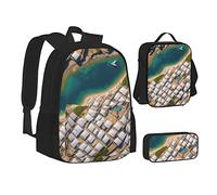 woerexker Leaf Set di tre pezzi zaino con tasca zaino a tracolla borsa portapranzo borsa portapenna per viaggio Daypack, Modelli stampati di architettura greca, Taglia unica, Organizer per borse