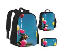 woerexker Set di 3 zaini con fenicotteri sulla spiaggia con tasca zaino a tracolla borsa portapranzo borsa per il pranzo per zaino da viaggio, Cane e Palloncini, Taglia unica, Organizer per borse