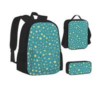 woerexker Set di 3 zaini con fenicotteri sulla spiaggia con tasca zaino a tracolla borsa portapranzo borsa per il pranzo per zaino da viaggio, Motivo stampato a stella a cinque punte, Taglia unica,