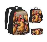 woerexker Set di 3 zaini con fenicotteri sulla spiaggia con tasca zaino a tracolla borsa portapranzo borsa per il pranzo per zaino da viaggio, Gallo Fattoria, Taglia unica, Organizer per borse