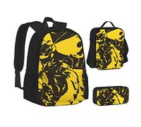 woerexker Set di tre pezzi con zaino a tracolla con tasca a forma di pesce giallo, borsa portapranzo per viaggio, Modelli stampati con fiori gialli, Taglia unica, Organizer per borse