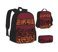 woerexker Set di tre pezzi con zaino a tracolla e tasca con api e fiori, borsa portapranzo da viaggio, Modelli di stampa rune africane, Taglia unica, Organizer per borse