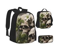 woerexker Sunflower Over The Mountain and Field Set di tre pezzi zaino con tasca zaino Cross-Body Lunch Bag Pen Bag per viaggio Daypack, Teschio Con Fiore, Taglia unica, Organizer per borse