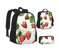 woerexker Sunflower Over The Mountain and Field Set di tre pezzi zaino con tasca zaino Cross-Body Lunch Bag Pen Bag per viaggio Daypack, Motivo Stampa Fragole, Taglia unica, Organizer per borse