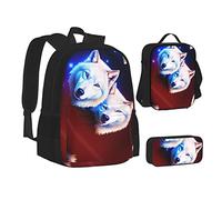 woerexker Sunflower Over The Mountain and Field Set di tre pezzi zaino con tasca zaino Cross-Body Lunch Bag Pen Bag per viaggio Daypack, Lupo stellato, Taglia unica, Organizer per borse