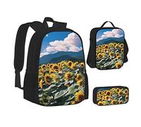 woerexker Sunflower Over The Mountain and Field Set di tre pezzi zaino con tasca zaino Cross-Body Lunch Bag Pen Bag per viaggio Daypack, Girasoli sopra la montagna e il campo, Taglia unica, Organizer