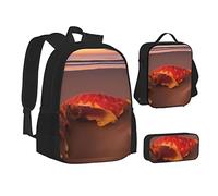woerexker Sunflower Over The Mountain and Field Set di tre pezzi zaino con tasca zaino Cross-Body Lunch Bag Pen Bag per viaggio Daypack, Sunset Shell Beach, Taglia unica, Organizer per borse