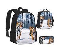 woerexker Vari frutta e verdura set tre pezzi zaino con tasca zaino Cross-Body Lunch Bag Pen Bag per viaggio Daypack, Tigri nella neve, Taglia unica, Organizer per borse