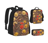 woerexker Zainetto a tre pezzi con scheletro di zucca, zaino con tasca, borsa per il pranzo a tracolla, borsa portapenne, zaino da viaggio, Motivo stampato condimento, Taglia unica, Organizer per