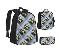 woerexker Zainetto a tre pezzi con scheletro di zucca, zaino con tasca, borsa per il pranzo a tracolla, borsa portapenne, zaino da viaggio, bianco, Taglia unica, Organizer per borse