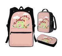 woerexker Zaino a forma di rana con fungo per ragazze, borsa per la scuola e portapranzo, set per libri per bambini, astuccio per matite, forniture scolastiche elementari medie, Come nella foto,