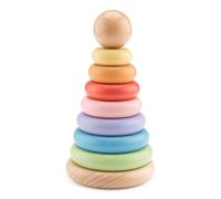 Woet® Anelli Impilabili Giocattolo in Legno per Bambini Piccoli - 8 Pezzi in Colori Pastello - Gioco Educativo Motricità Fine - A Partire da 1 Anni