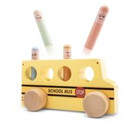 Woet - Bus scolastico Pop-Up giocattolo in legno per bambini piccoli - giocattolo motrice con figure a molla - veicolo giocattolo - causa ed effetto - a partire da 2 anni - regalo per bambini