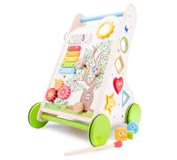Woet® Carrello Primi Passi in Legno con Forme e xilofono | Carrello primi passi in legno, forme da incastrare, xilofono, perline e ingranaggi, gioco educativo, da 1 anno