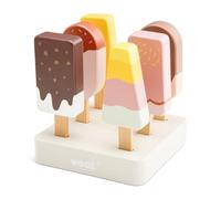 Woet® - Chiosco dei Gelati Giocattolo Set in Legno per Bambini Piccoli - Alimenti Giocattolo con Supporto in Legno e 6 Ghiaccioli - Giocattolo di Imitazione - A Partire da 2 Anni - Regalo per Bambini