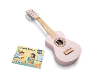 Woet® Chitarra Giocattolo Bianca in Legno per Bambini, 6 Corde in Nylon con Tracolla, Corda di Ricambio e Libretto Musicale a Colori con 3 Canzoni, Strumento Educativo, A Partire da 3 Anni