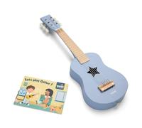 Woet Chitarra giocattolo in legno per bambini - chitarra per bambini blu con 6 corde - strumento musicale giocattolo educativo - include canzone - a partire da 3 anni - regalo per bambini e ragazze