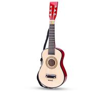 Woet® Chitarra Giocattolo Rosa in Legno per Bambini, 6 Corde in Nylon con Tracolla, Corda di Ricambio e Libretto Musicale a Colori con 3 Canzoni, Strumento Educativo, A Partire da 3 Anni