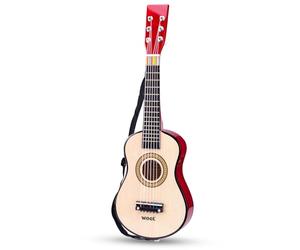 Woet® Chitarra Giocattolo Rosa in Legno per Bambini, 6 Corde in Nylon con Tracolla, Corda di Ricambio e Libretto Musicale a Colori con 3 Canzoni, Strumento Educativo, A Partire da 3 Anni
