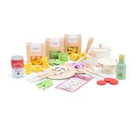 Woet® - Cibo Giocattolo Pasta Set in Legno per Bambini - Alimenti Giocattolo con Pentole, Padelle e Pasta in Feltro - Giocattolo di Imitazione - A Partire da 3 Anni - Regalo per Bambini e Bambine