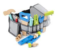Woet® Cintura portattrezzi con utensili in legno, 16 pezzi, blu | Attrezzi giocattolo, cintura regolabile con tasche, set di attrezzi in legno, motricità fine, gioco di imitazione, da 3 anni