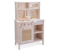 Woet® - Cucina Giocattolo Rosa in Legno per Bambini - Giocattolo da Cucina con Utensili, Accessori e Dettagli in Rattan - Cucina di Imitazione - A Partire da 3 Anni - Regalo per Bambini e Bambin