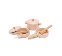 Woet® - Giocattolo da Cucina in Legno per Bambini Piccoli - Set di Pentole e Padelle Rosa 7 Pezzi - Accessori Cucina Giocattolo - A Partire da 2 Anni - Regalo per Bambini