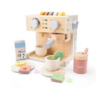 Woet® - Macchina da Caffè Giocattolo in Legno per Bambini - Set Barista con Latte, Bustine di Tè e Accessori - Giocattolo di Imitazione - A Partire da 3 Anni - Regalo per Bambini e Bambine