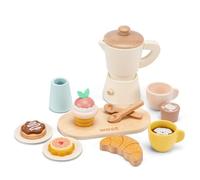 Woet® - Macchina da Caffè Giocattolo in Legno per Bambini - Set Barista con Tazze, Bevande e Accessori - Giocattolo di Imitazione - A Partire da 3 Anni - Regalo per Bambini e Bambine