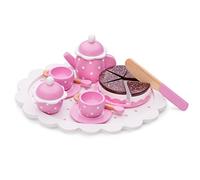 New Classic Toys- Servizio da tè/caffè con Torta da Taglio Giocattoli da Cucina e Cibo, Colore Rosa, 5 Pezzi, 10620