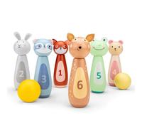 Woet® - Set Bowling Giocattolo in Legno per Bambini - Gioco con 6 Birilli a Forma di Animali e 2 Palle - Giocattolo di Motricità per Interni - A Partire da 3 Anni - Regalo per Bambini e Bambine