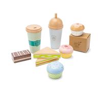 Woet® Set caffè da asporto giocattolo in legno, 15 pezzi | Cibo giocattolo, set caffè da asporto, sandwich, brownie e cupcake, gioco della caffetteria, gioco di imitazione, da 2 anni