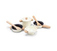 Woet® - Set Pentole e Padelle Giocattolo in Metallo per Bambini Piccoli - Giocattolo da Cucina 7 Pezzi con Utensili in Legno - Accessori Cucina Giocattolo - A Partire da 2 Anni - Regalo per Bambini
